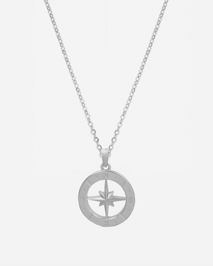 Collar Brujula Simple Silver