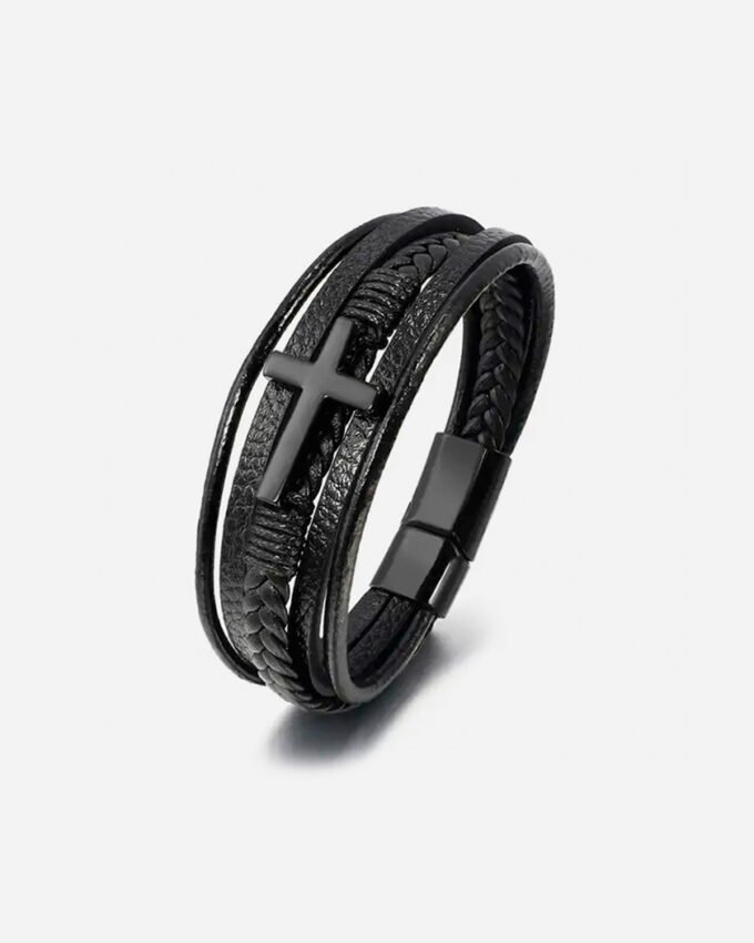 Pulsera Cuero Cruz Black